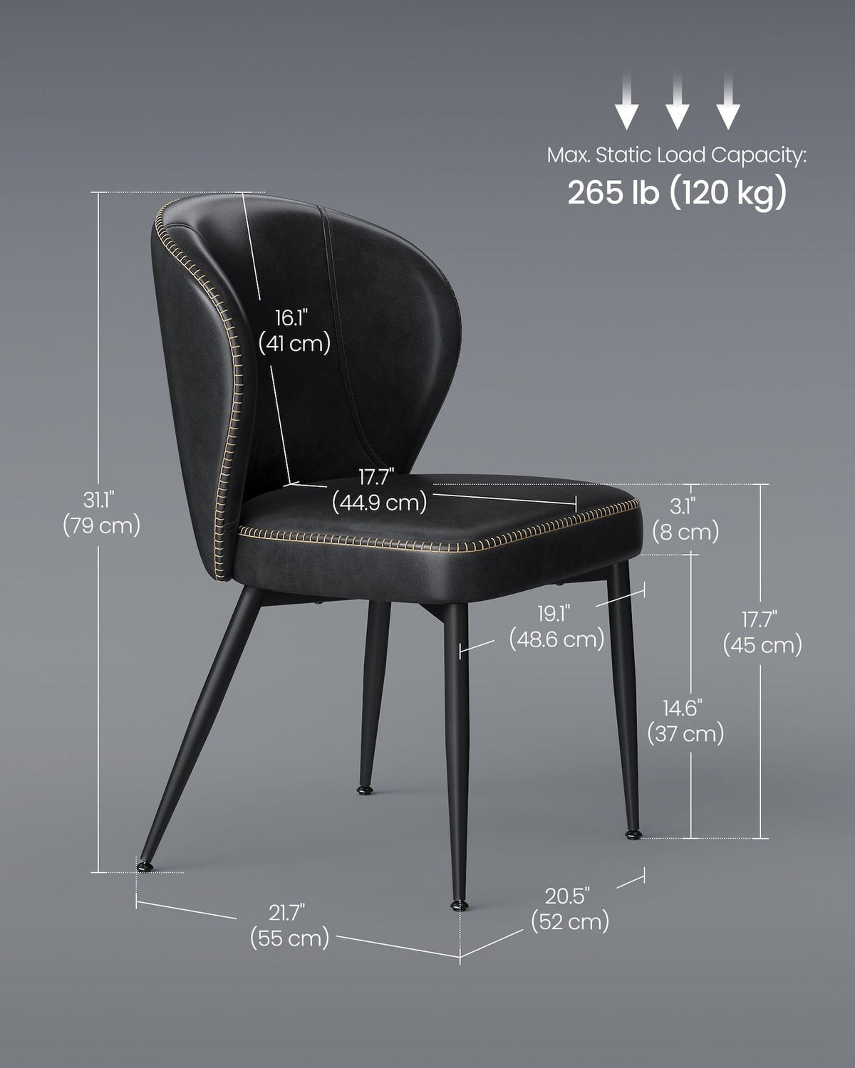 Home Mid-Century Modern Black Dining Chairs Set, 2-pk