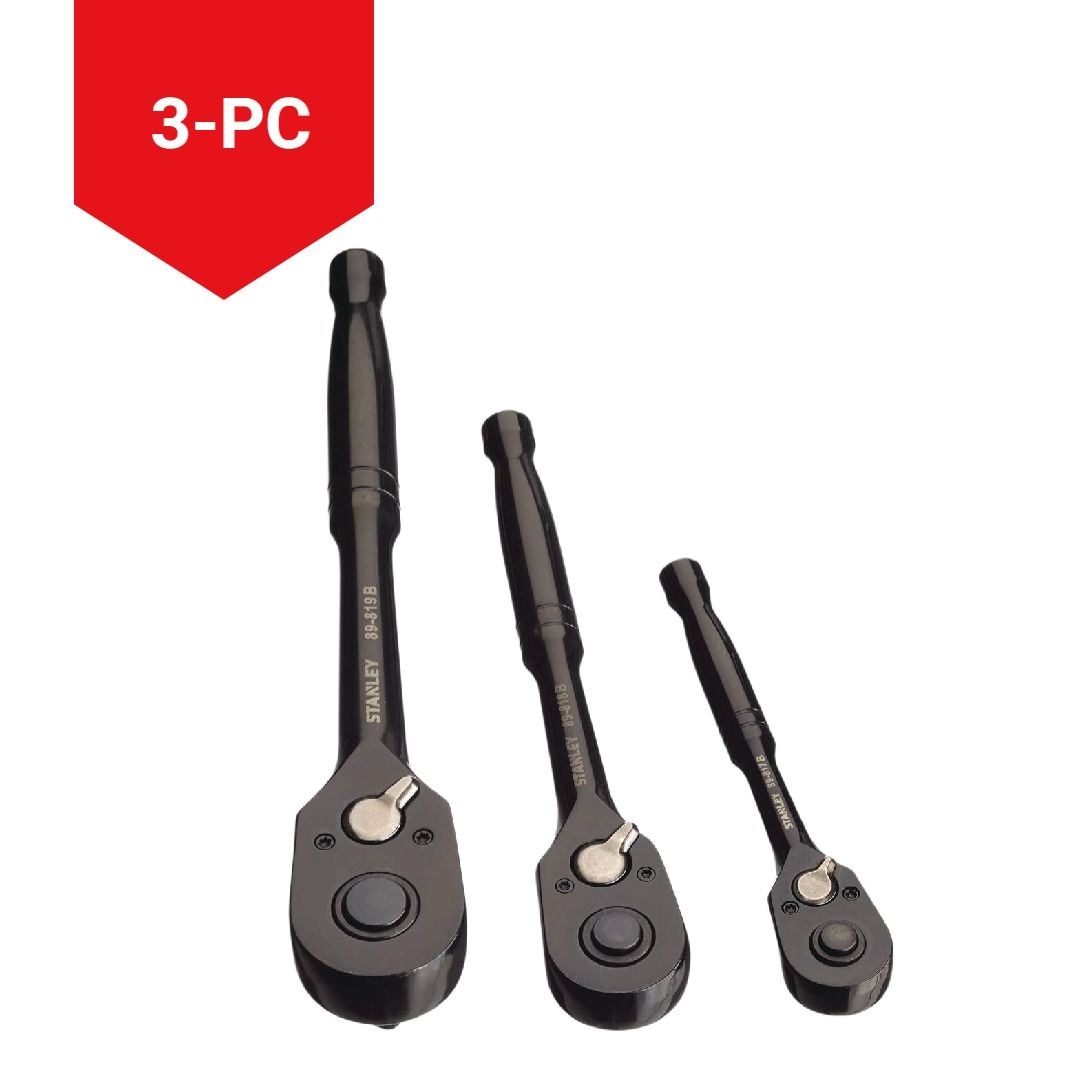 Professional Grade Black Chrome Ratchet Set, 3-pc