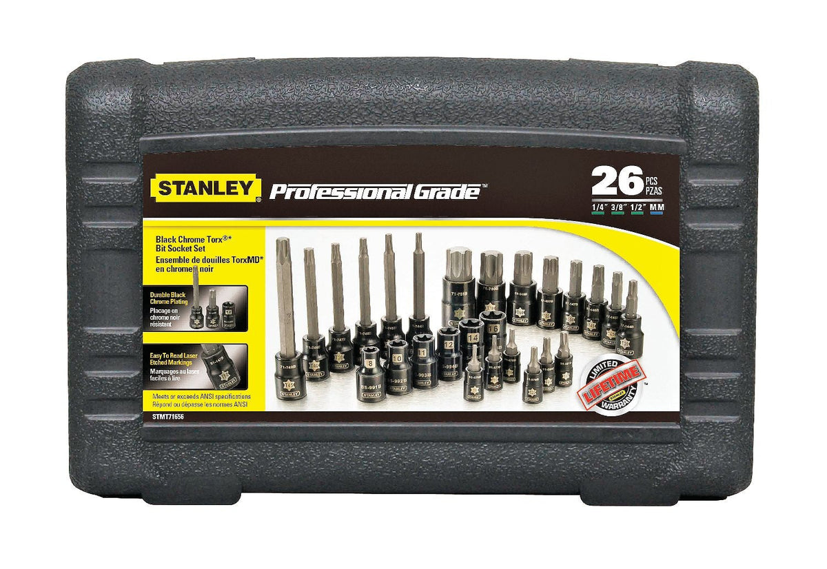Professional Grade Black Chrome Star-drive Bit Socket Set, 26-pc, SAE/Metric