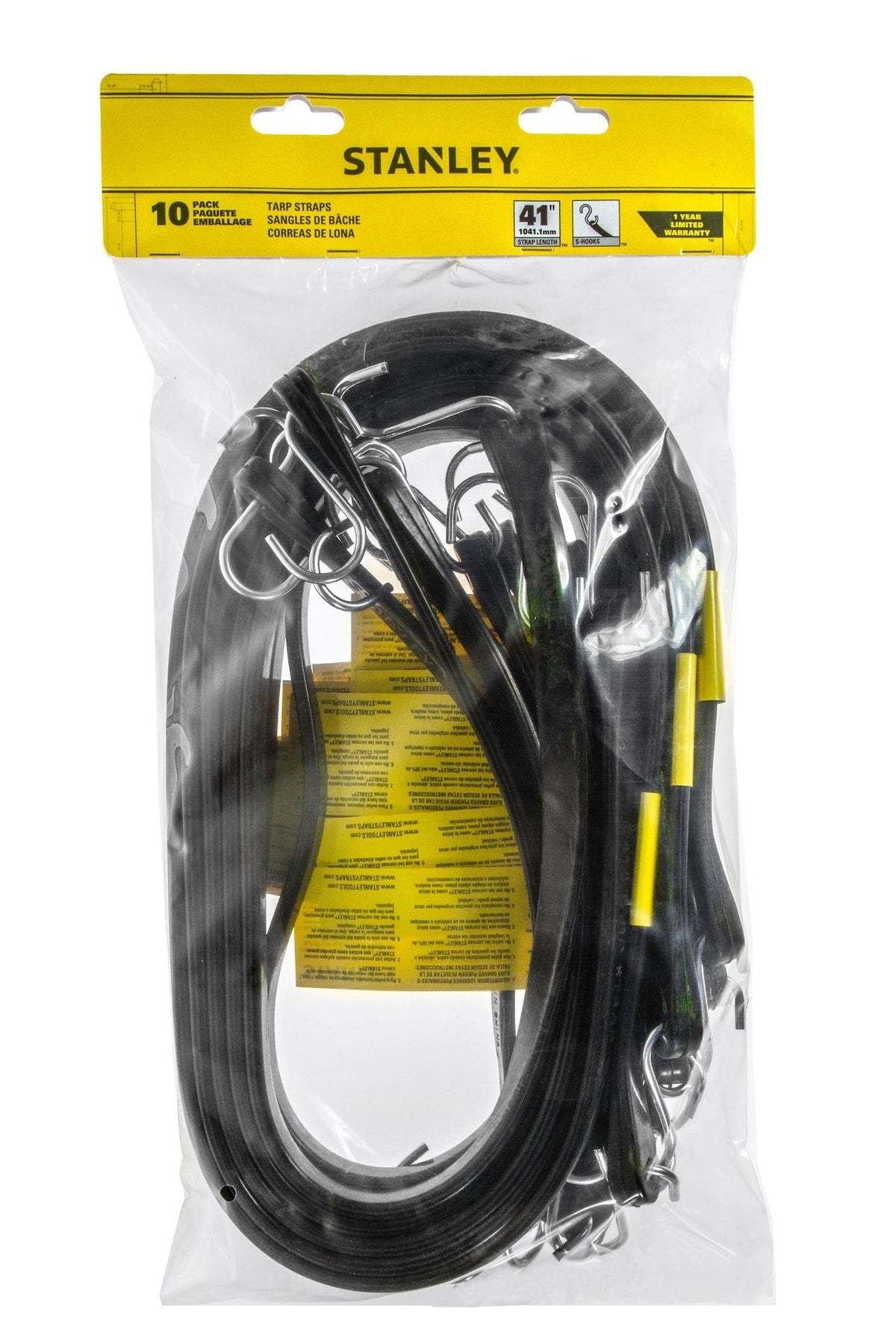 Tarp Straps, All-Weather Rubber Bungee Cords with S-Hooks, 41-in, 10-pk