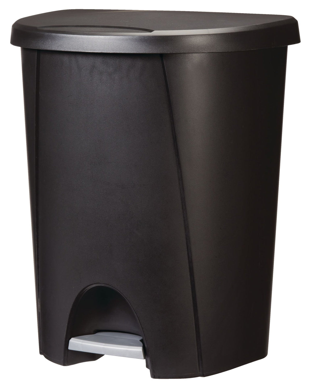Plastic D-Shaped Step Garbage Can, Black, 25-L