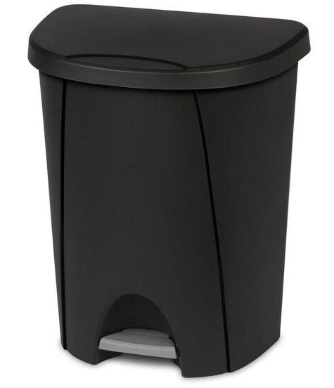 Plastic D-Shaped Step Garbage Can, Black, 25-L