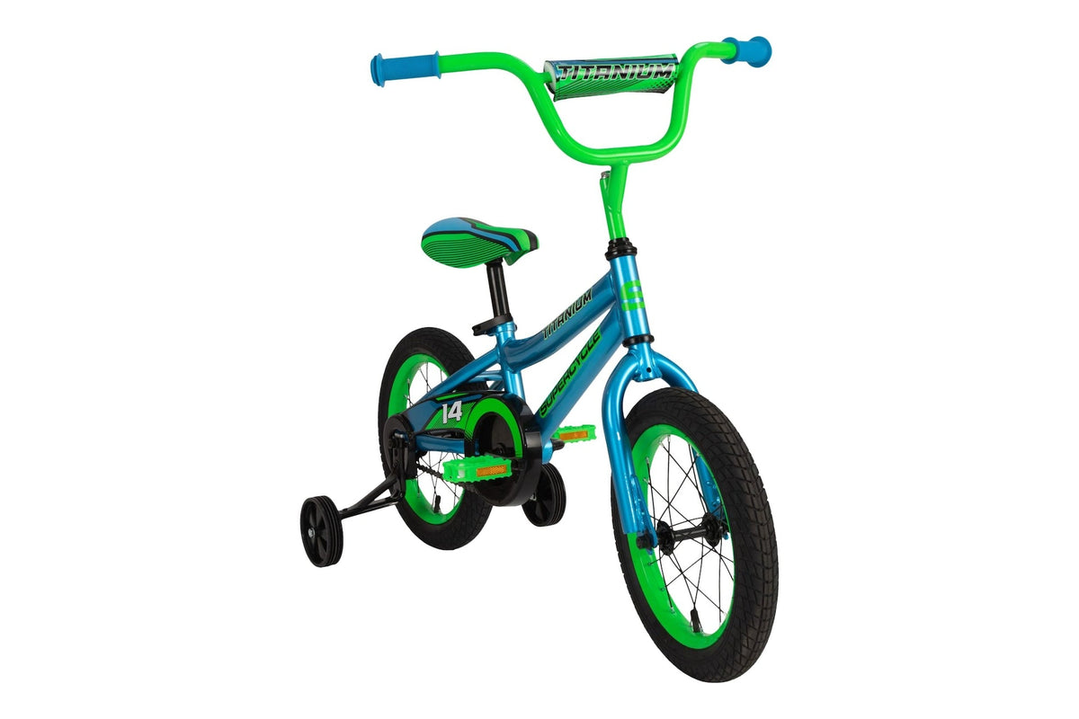 Titanium Kids' Bike with Training Wheels, Blue,14-in
