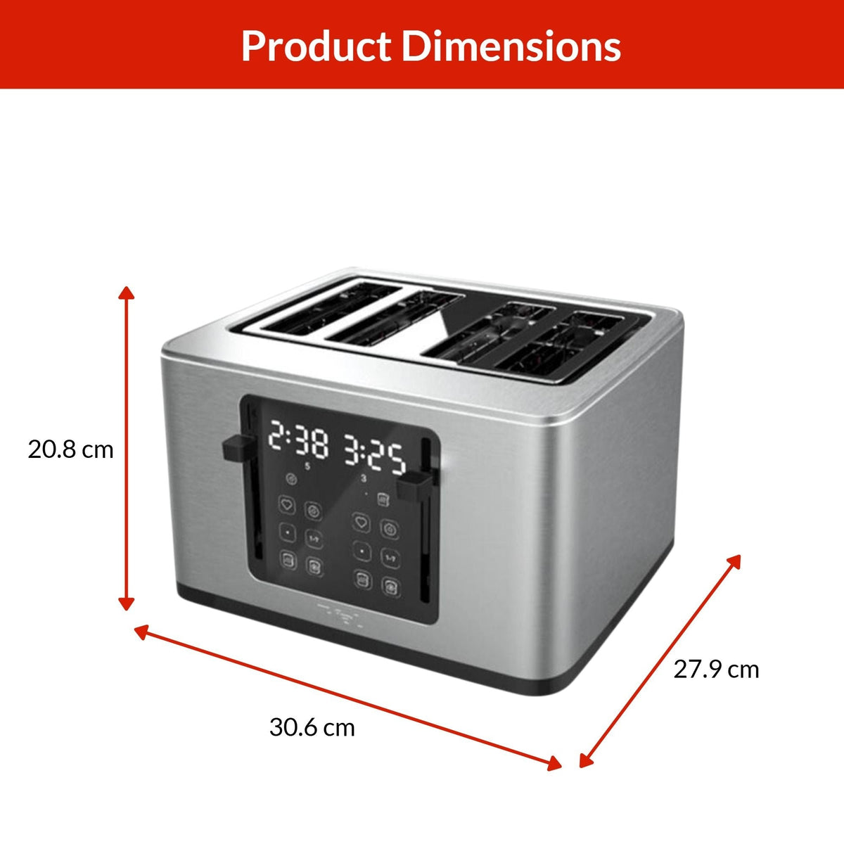 4-Slice Stainless Steel Digital Toaster, Extra wide slots, 7 Browning levels