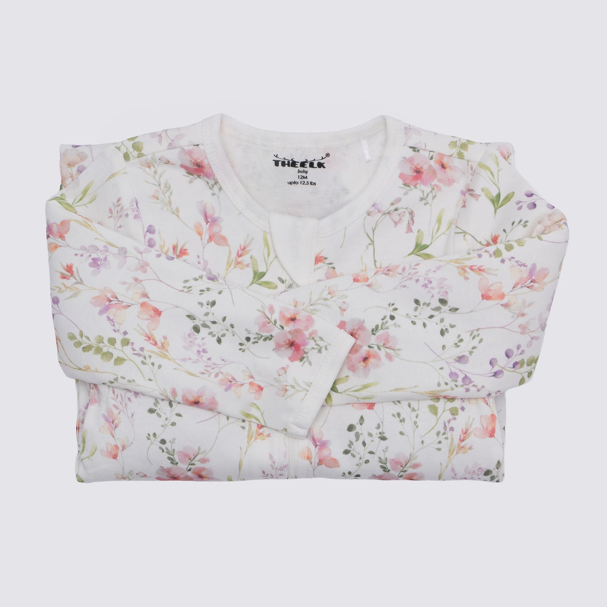 Floral Print Premium Organic Cotton Play and Grow Rib Foot Zippy, Various Sizes