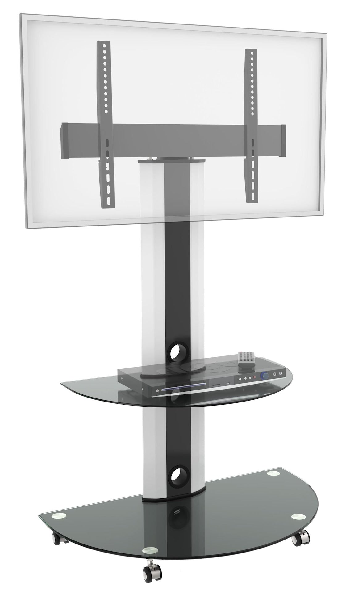 LCD84113BLK Superior TV Cart with Glossy Glass Base and Shelf, 32-in to 55-in
