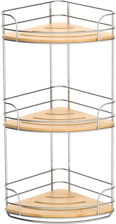 Type A 3-Tier Bamboo Corner Shower Caddy, Silver/Natural