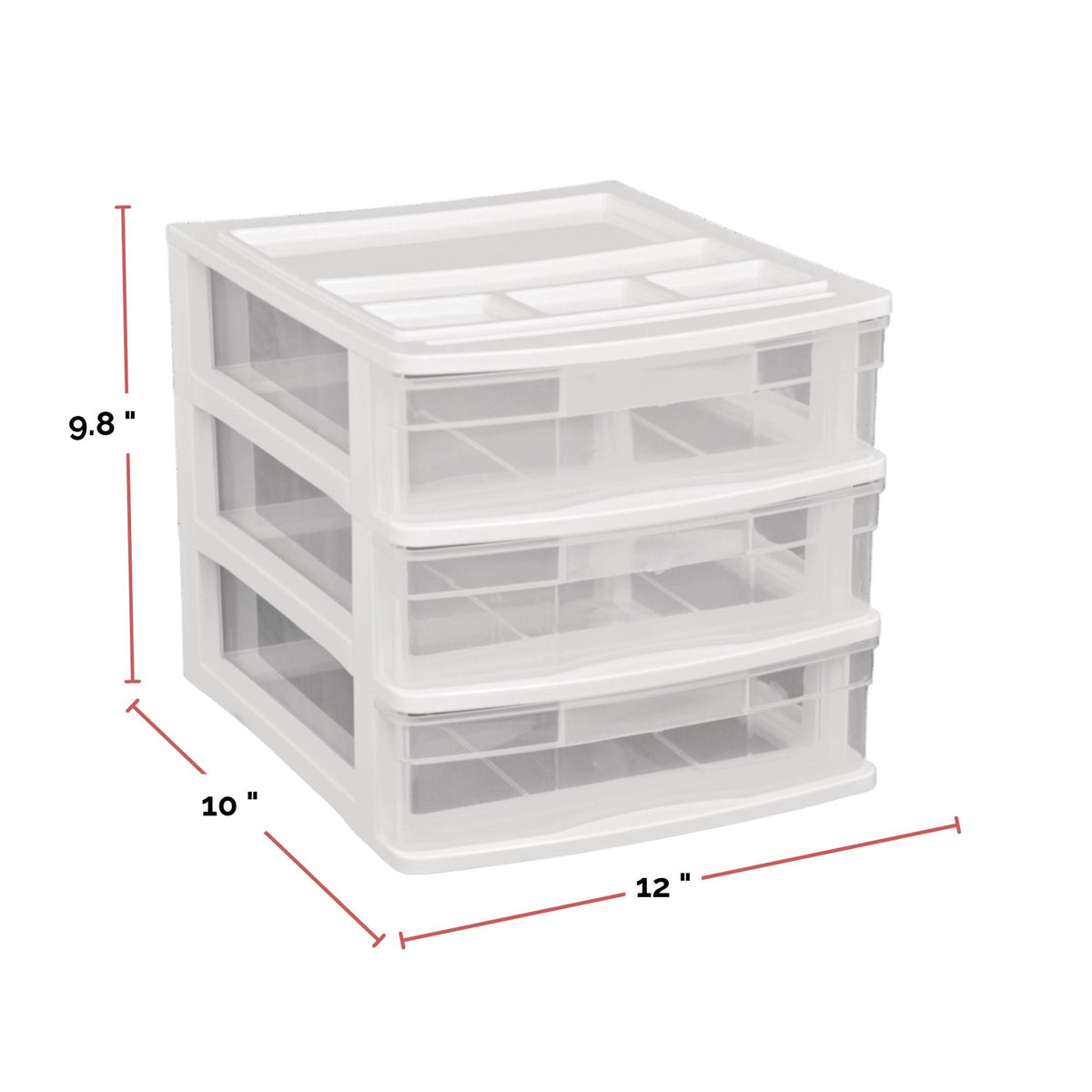 type A Desk Clear White Frame 3-Drawer Storage Tower, 10-in