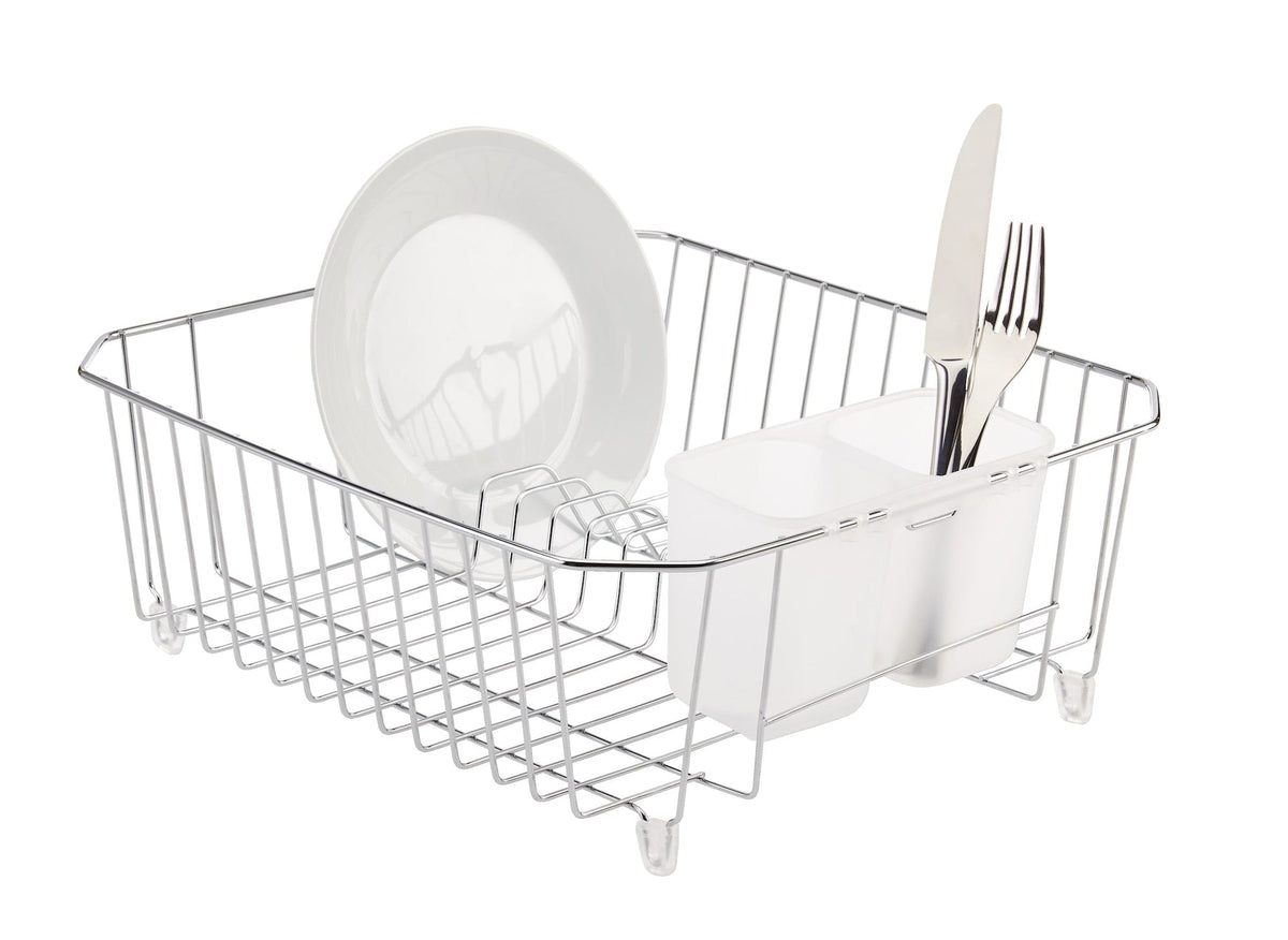 Type A Small Metal Dish Drying/Draining Rack For Kitchen, Chrome, 14.25 x 12.5 x 5-in