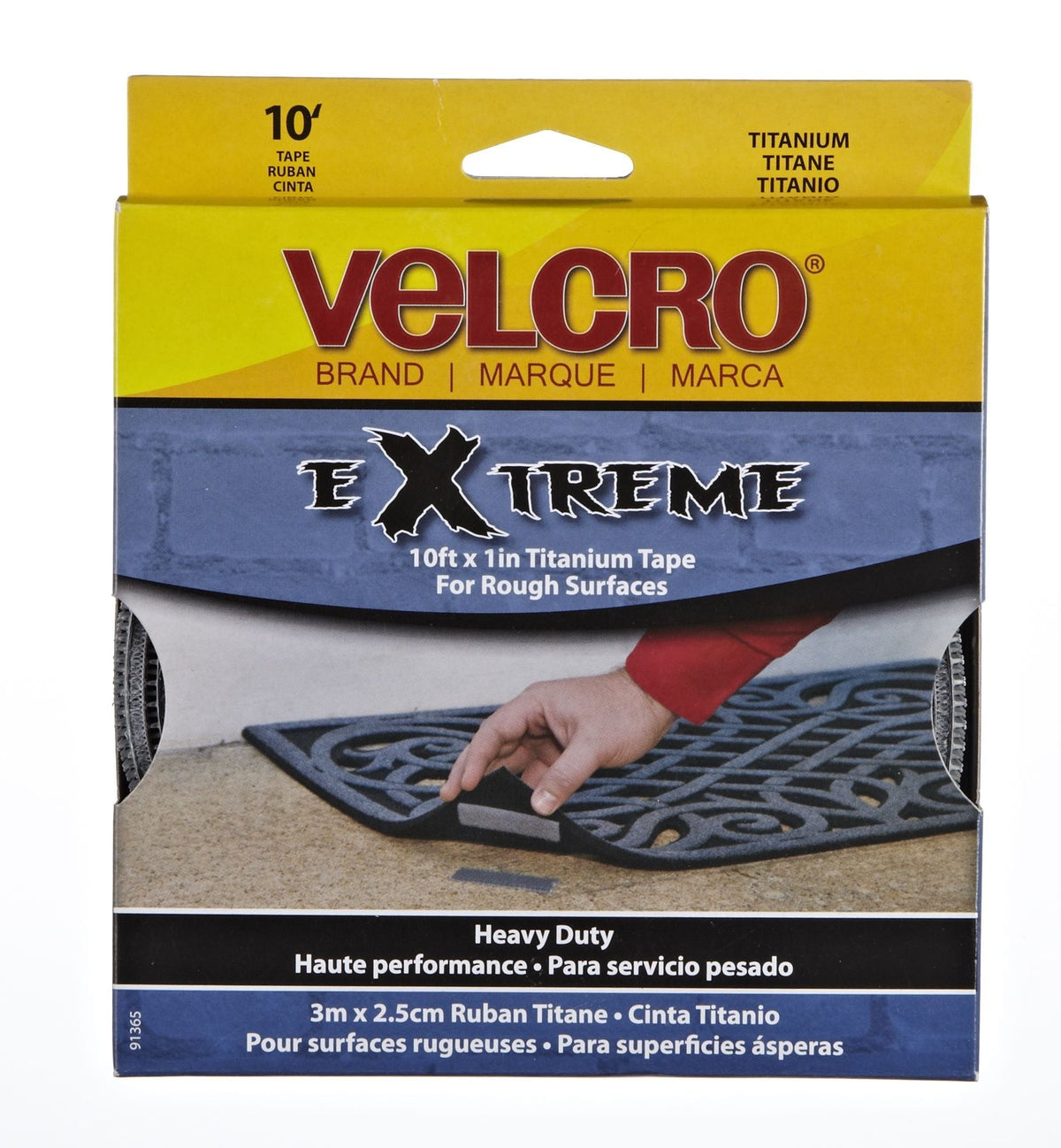 Hook-and-loop Heavy Duty UV-Resistant Extreme Titanium Strip Tape with Permanent Adhesive, 10-ft x 1in, 1-pk