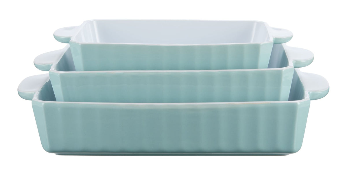 Rectangular White/Blue Bake Set, 3-pc