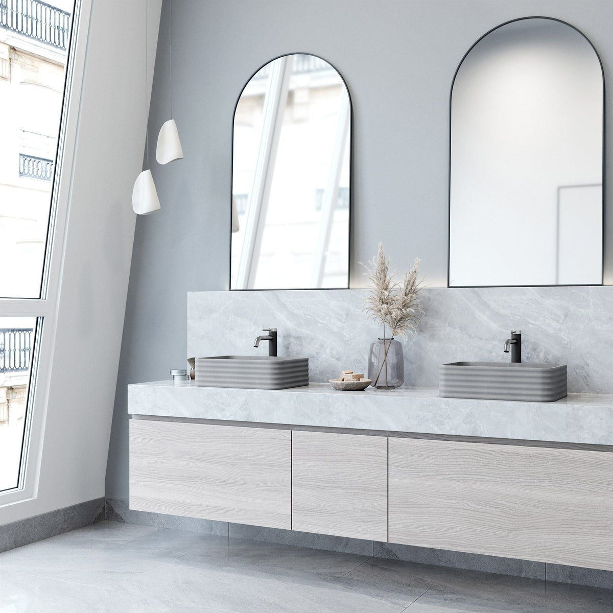Cadman 18-in Deep Grey Bathroom Sink/Basin with Rectangular Fluted Vessel
