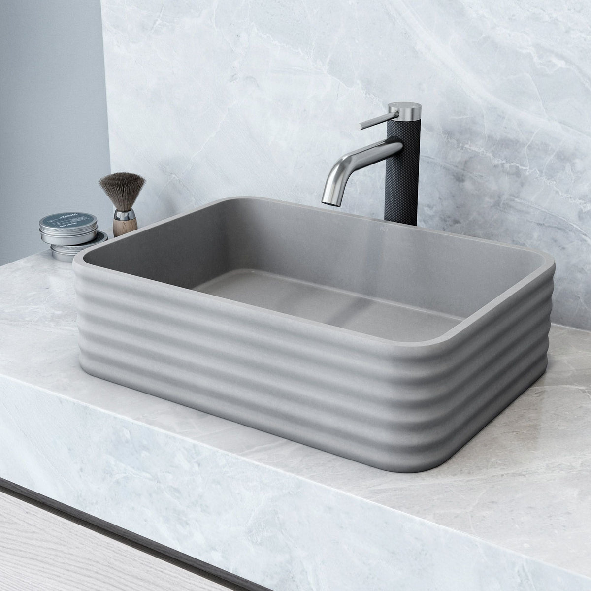 Cadman 18-in Deep Grey Bathroom Sink/Basin with Rectangular Fluted Vessel