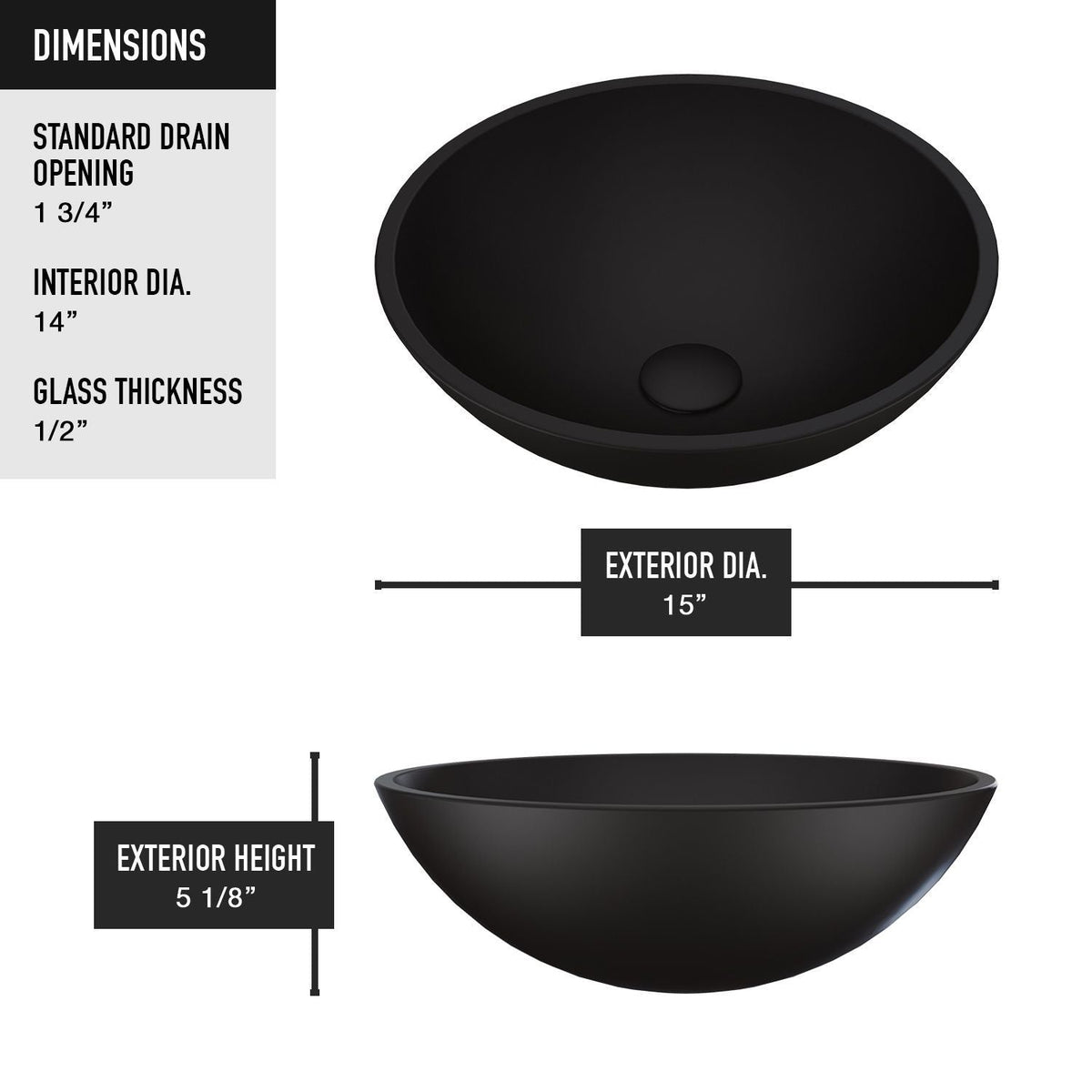 Cavalli Round Vessel Bathroom Sink/Basin with Consistent Matte Finish, Black