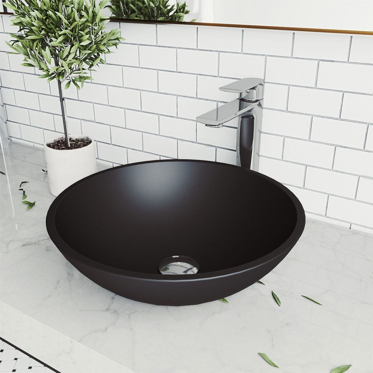 Cavalli Round Vessel Bathroom Sink/Basin with Consistent Matte Finish, Black