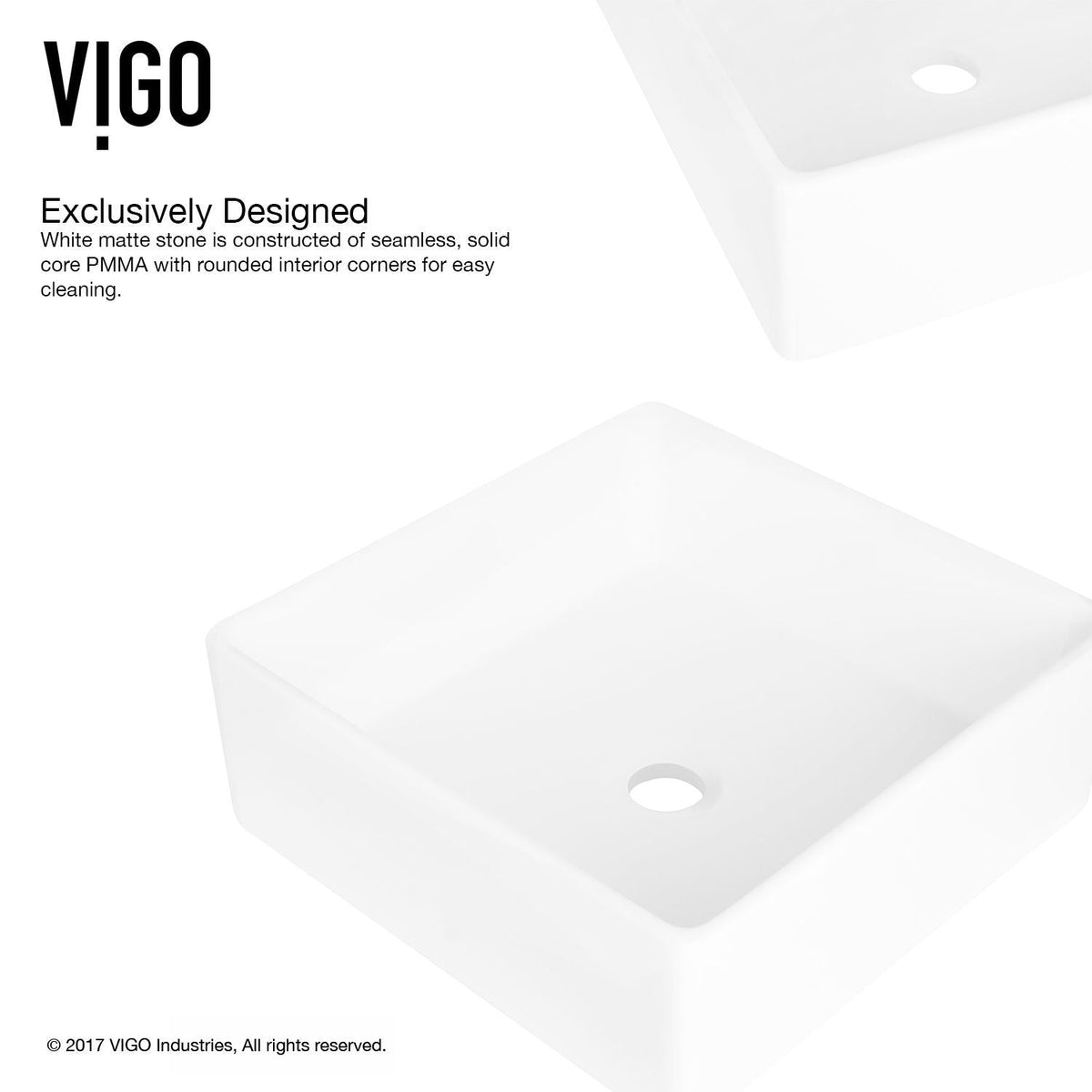 Dianthus Matte Stone Square Vessel Bathroom Sink, Above-Counter Installation, White