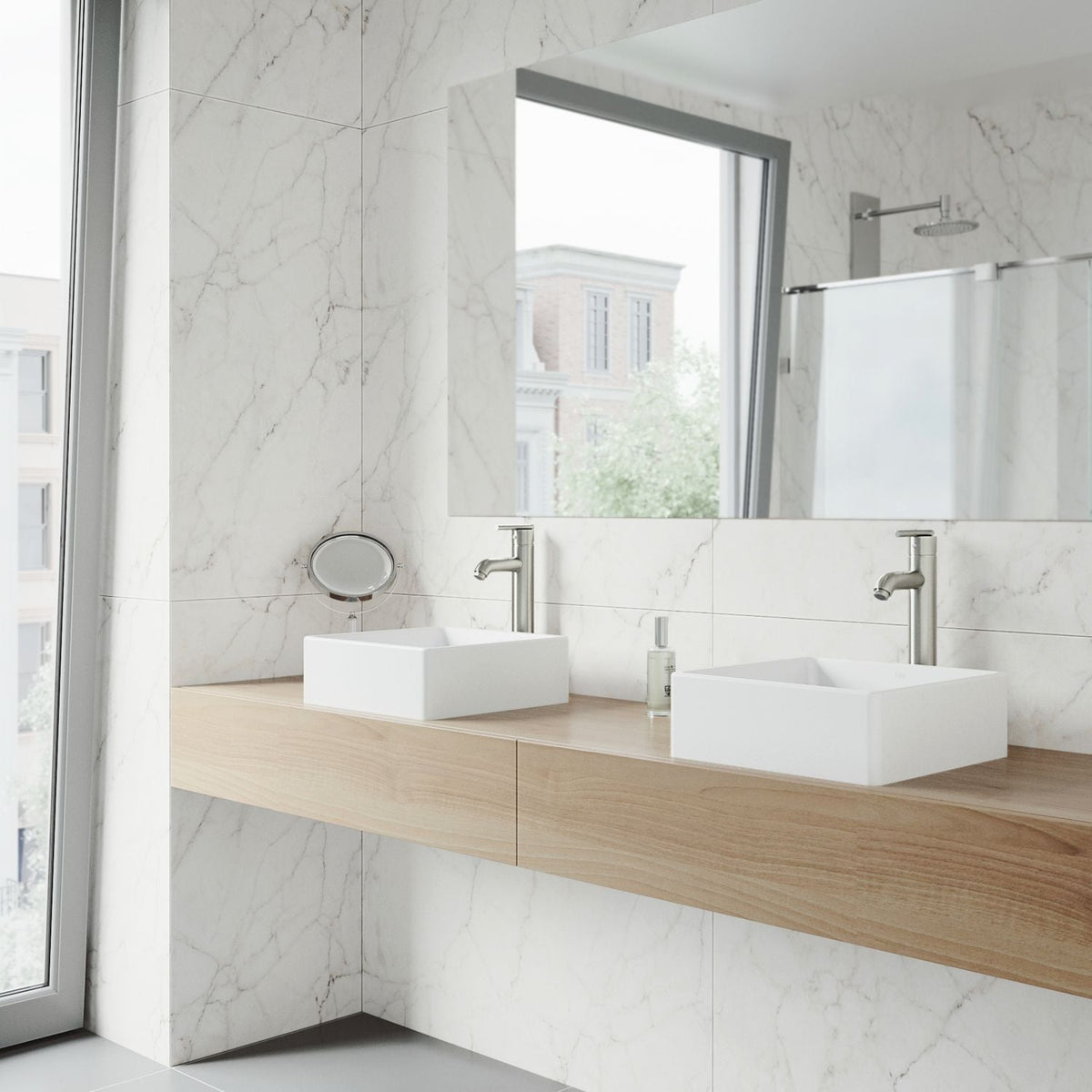 Dianthus Matte Stone Square Vessel Bathroom Sink, Above-Counter Installation, White