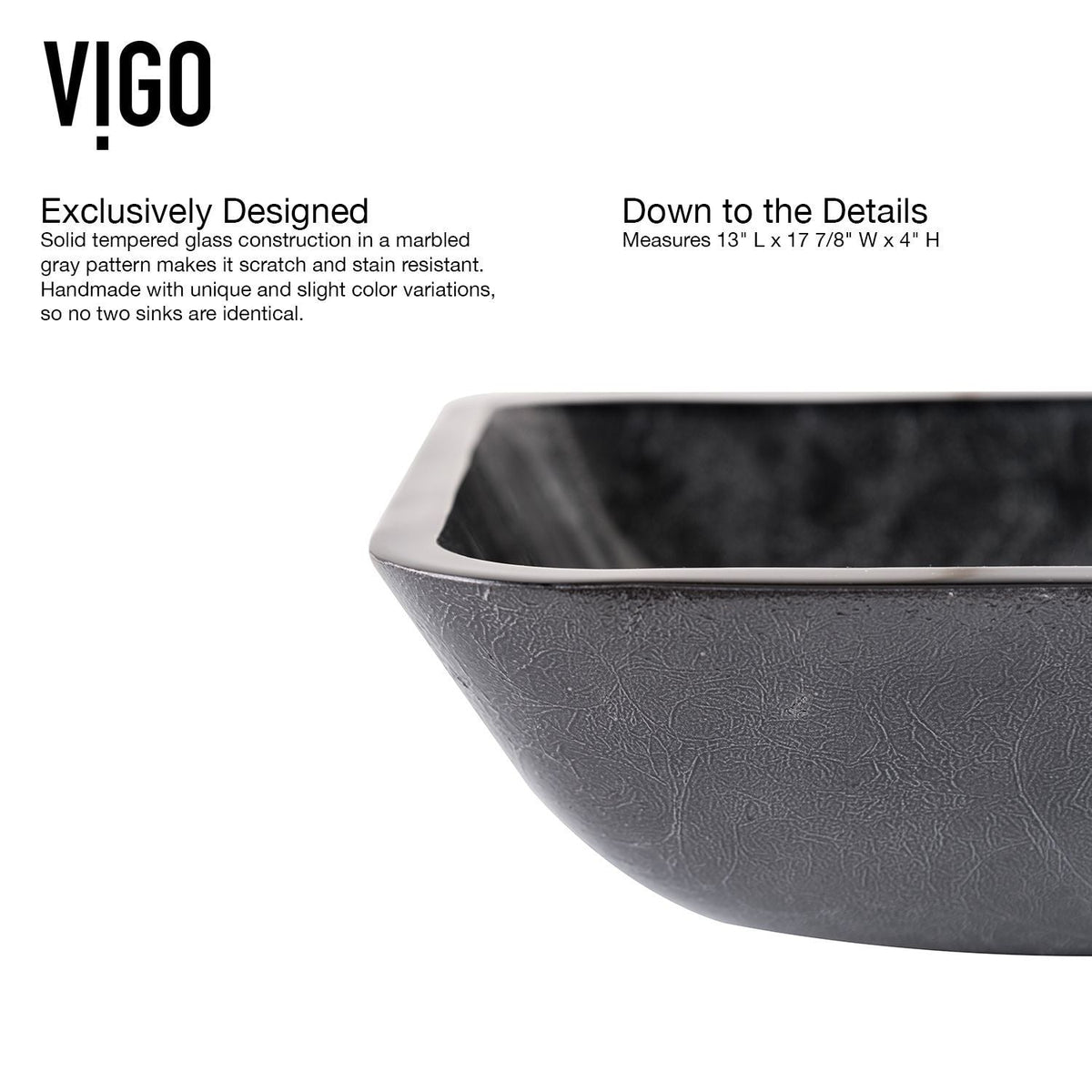 Glass Grey Onyx Bathroom Sink/Basin Set with Lexington Faucet and Rectangular Vessel