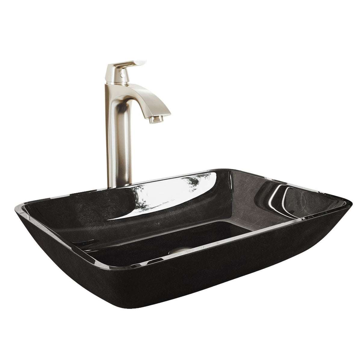 Glass Grey Onyx Bathroom Sink/Basin Set with Linus Faucet and Rectangular Vessel
