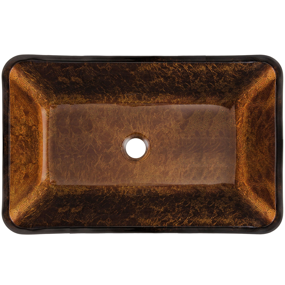 Glass Rectangular Vessel Bathroom Sink/Basin with Rounded Edges & Deep Bowl, Russet