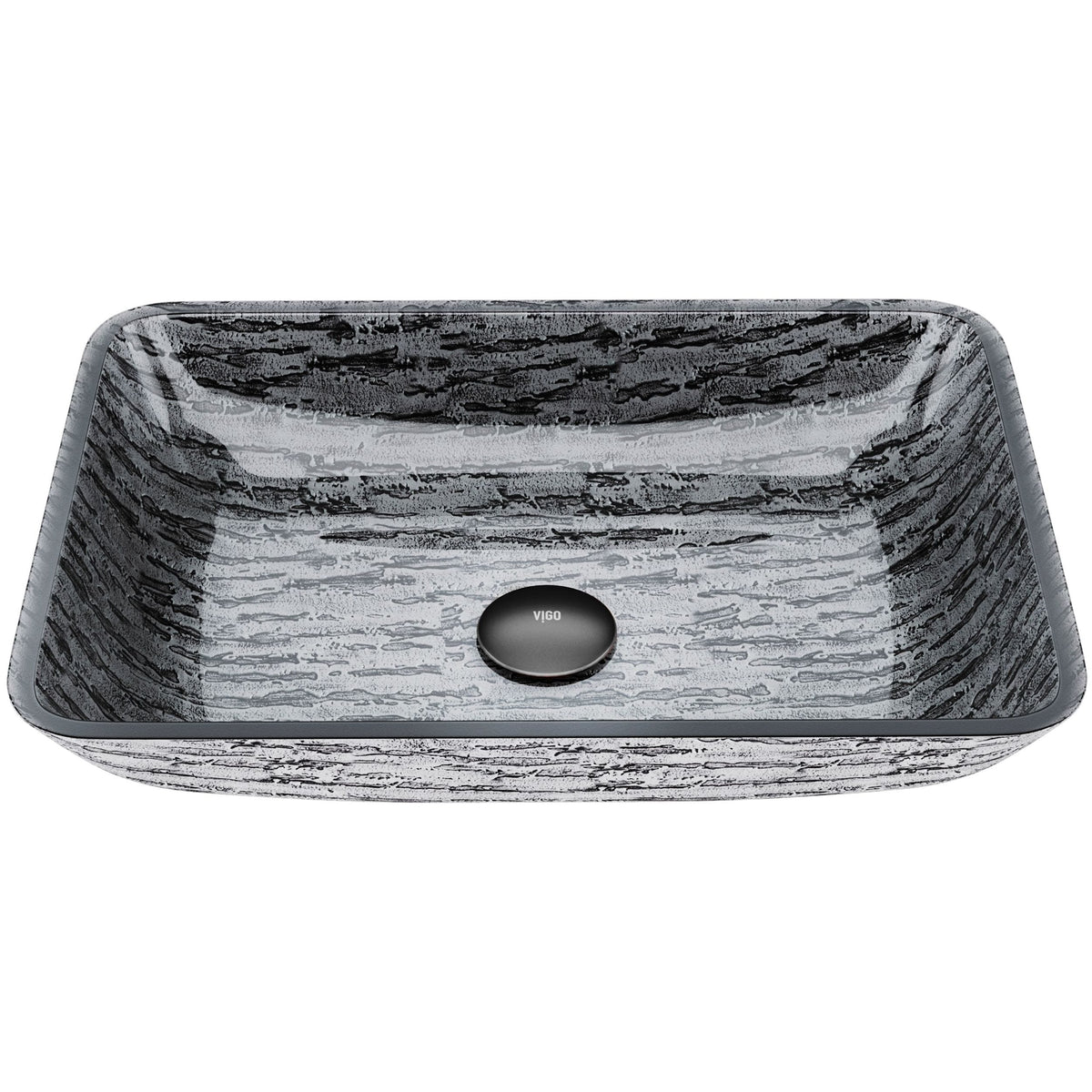 Glass Rectangular Vessel Bathroom Sink/Basin with Rounded Edges & Deep Bowl, Titanium