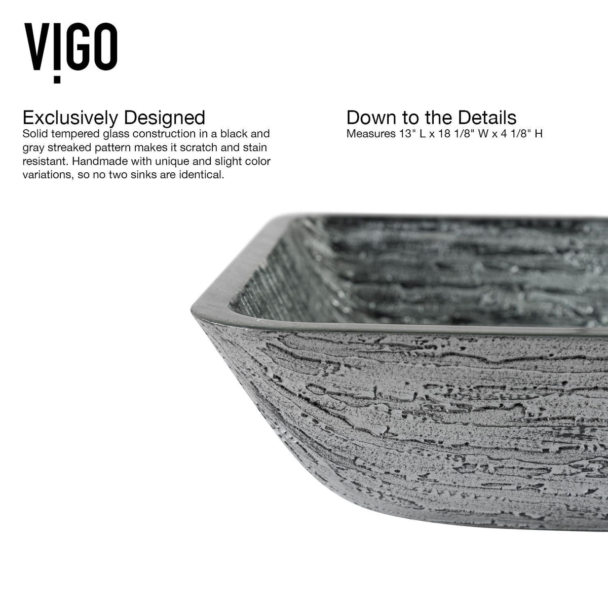 Glass Rectangular Vessel Bathroom Sink/Basin with Rounded Edges & Deep Bowl, Titanium