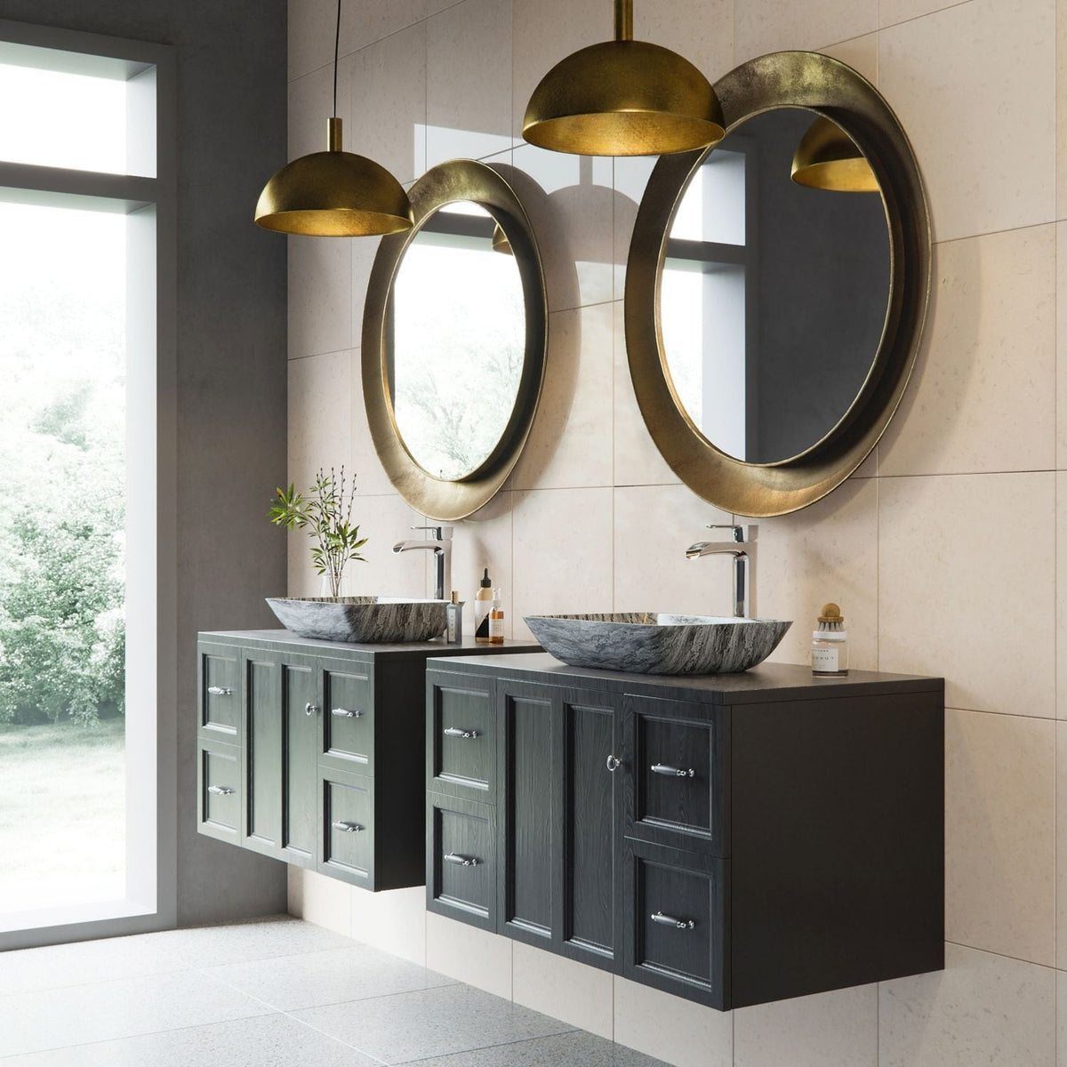 Glass Rectangular Vessel Bathroom Sink/Basin with Rounded Edges & Deep Bowl, Titanium