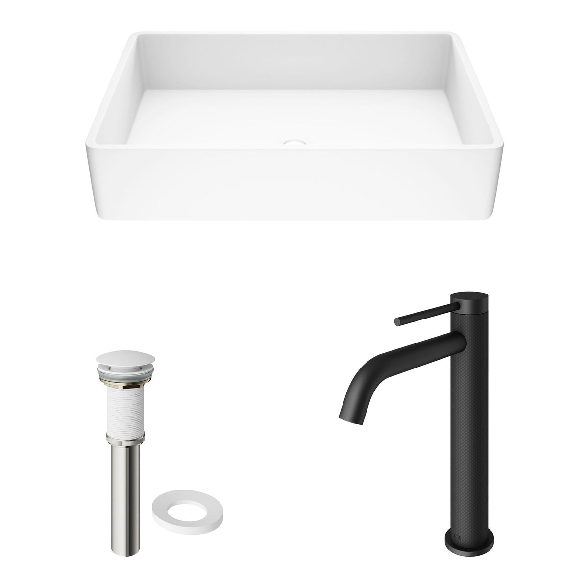 Magnolia White Bathroom Sink/Basin Set with Lexington Faucet and Rectangular Composite Vessel