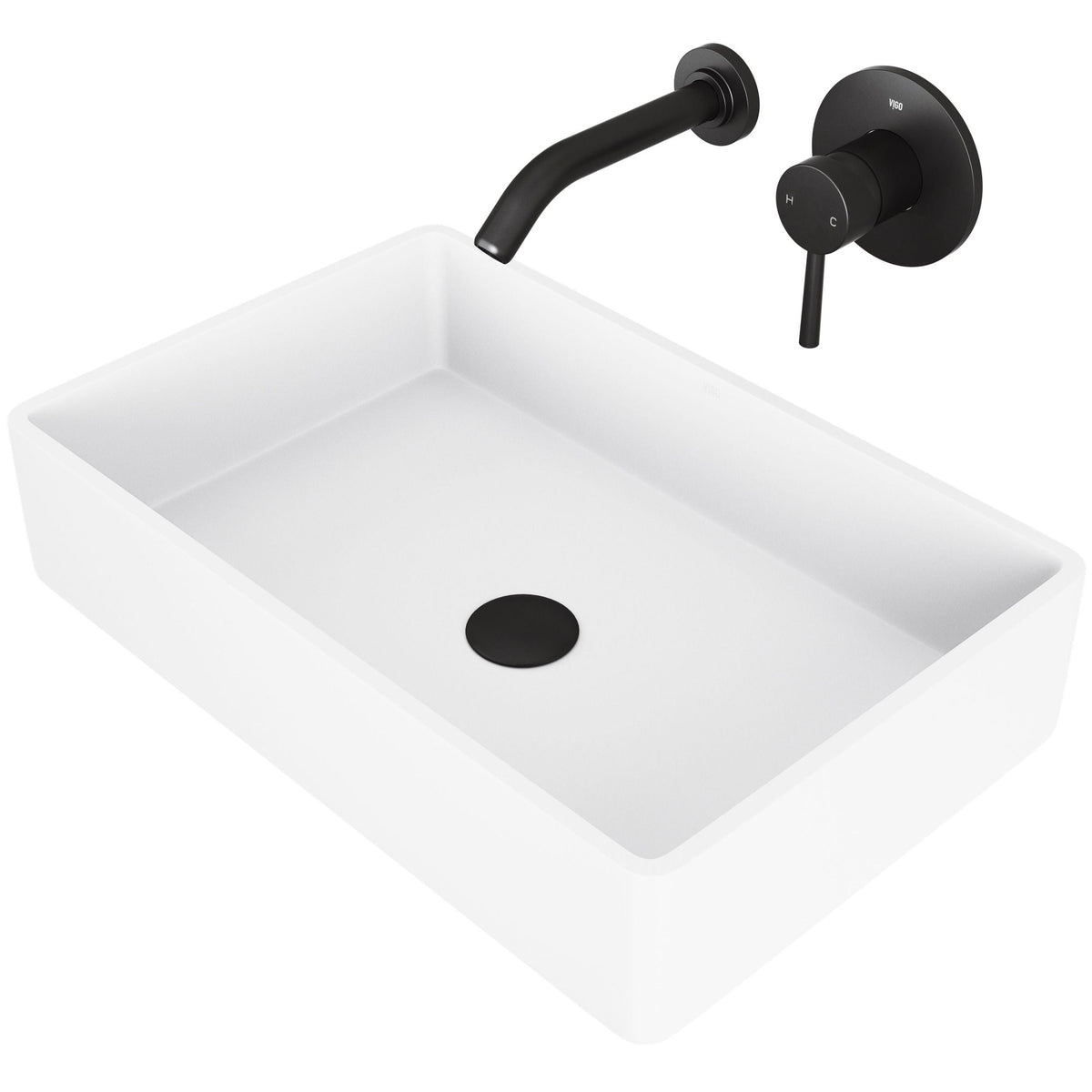Magnolia White Bathroom Sink/Basin Set with Olus Wall Mount Faucet and Rectangular Composite Vessel