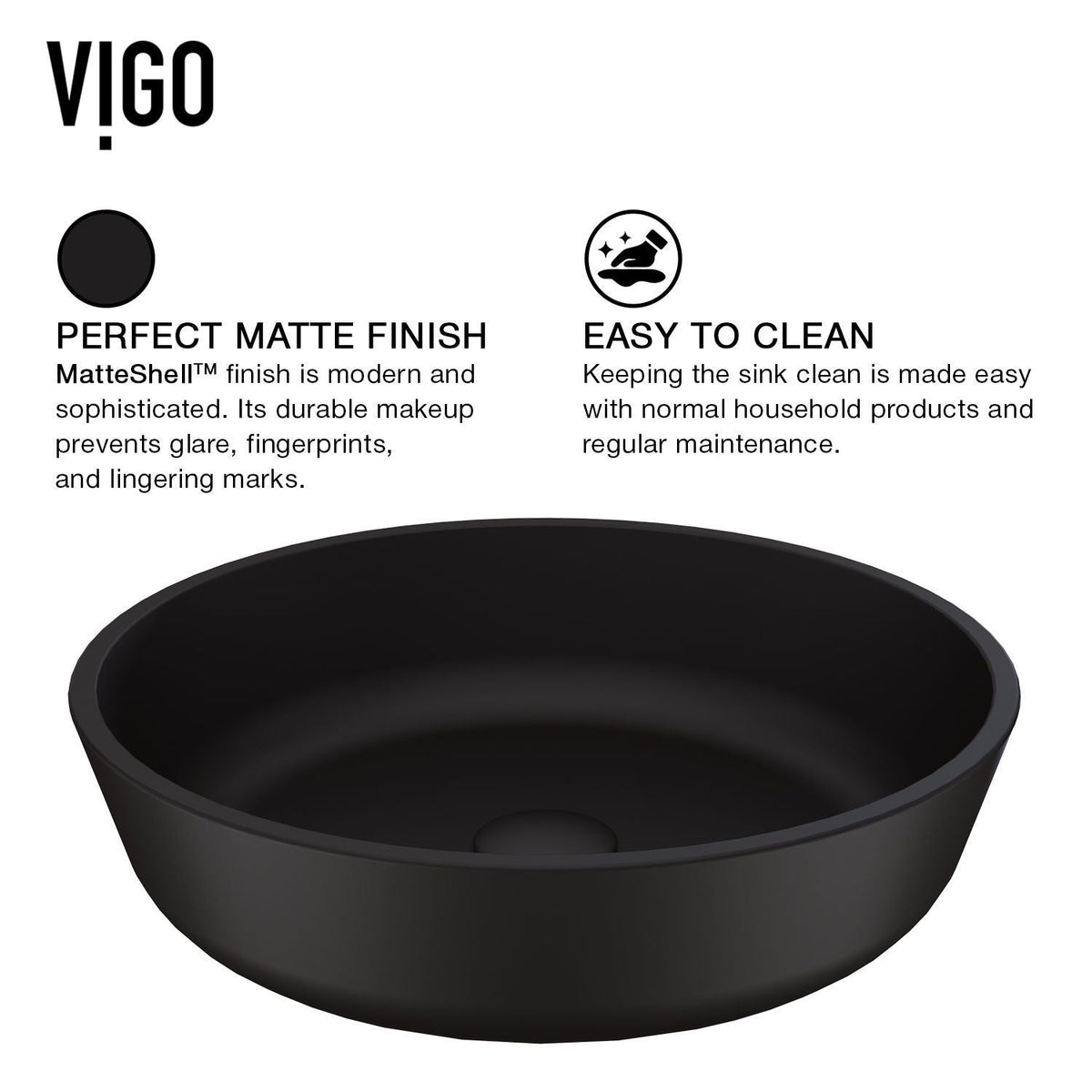 Modus Glass Round Vessel Bathroom Sink/Basin with Rounded Edges & Deep Bowl, Black