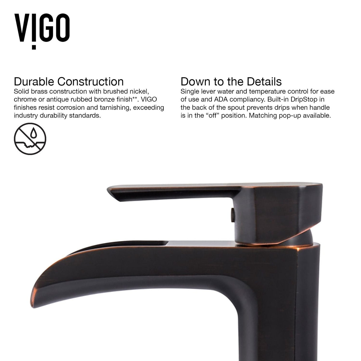 Niko Single Handle Vessel Single Hole Bathroom Sink Faucet with Pop-up Drain, Antique Rubbed Bronze