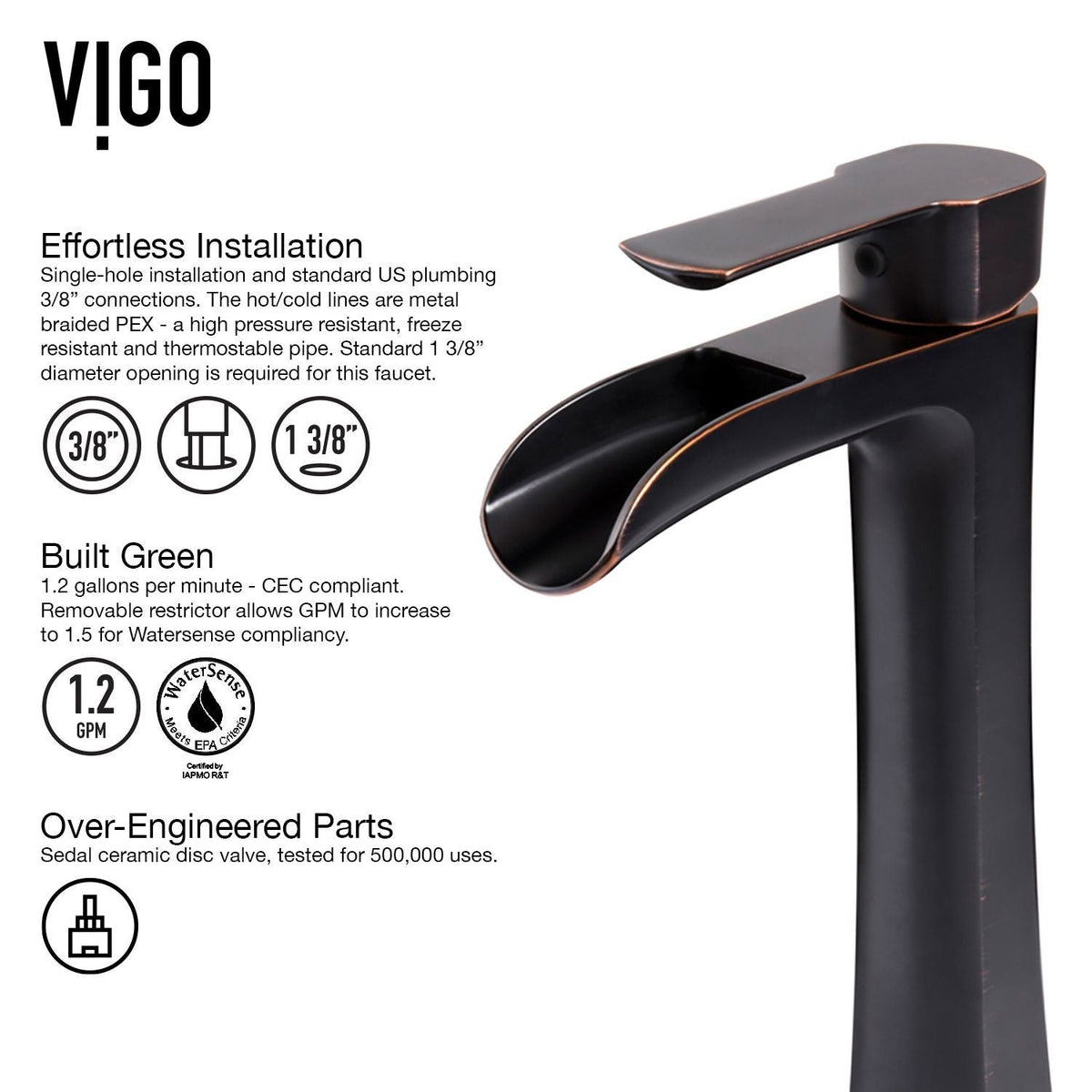 Niko Single Handle Vessel Single Hole Bathroom Sink Faucet with Pop-up Drain, Antique Rubbed Bronze