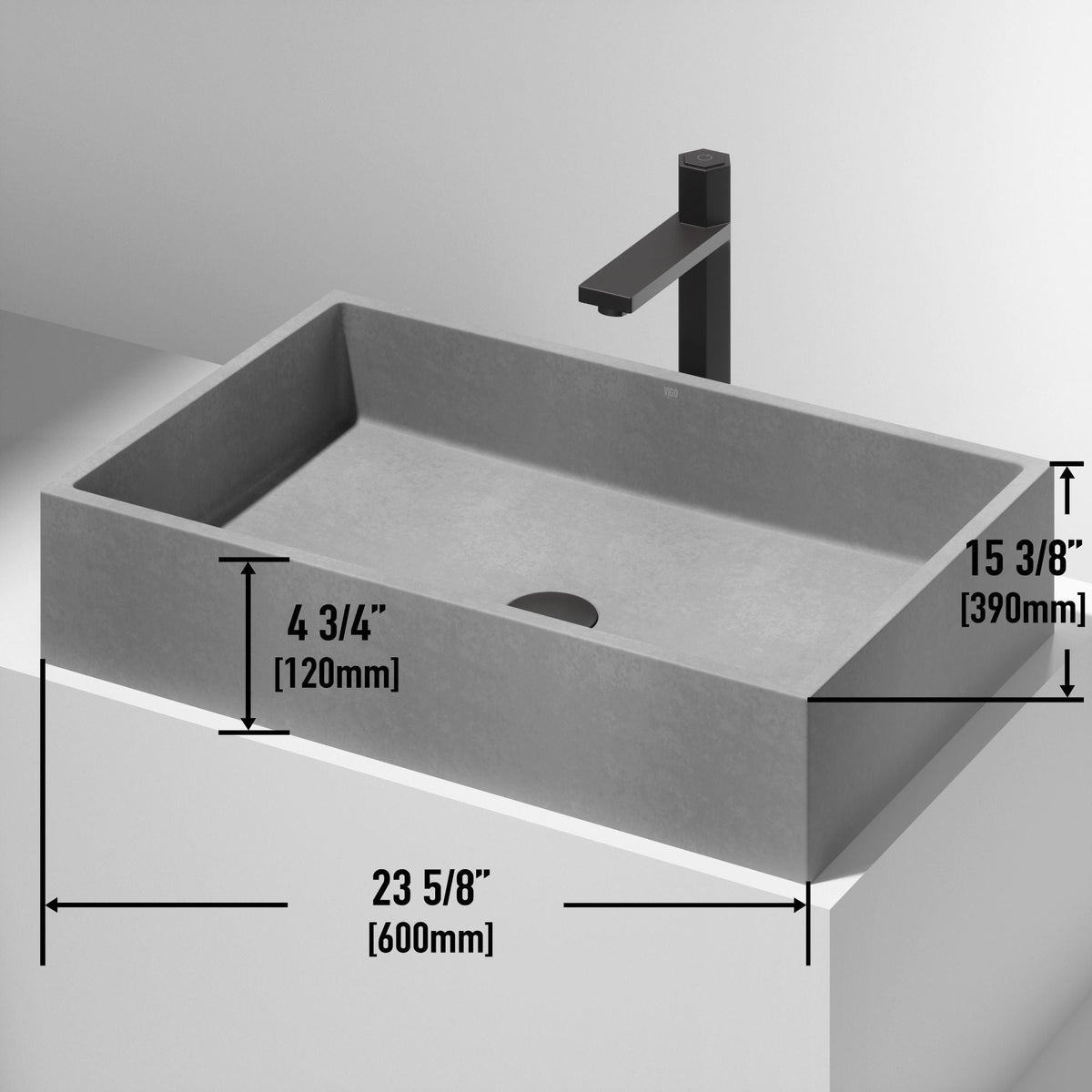 Orvieto Gothic 24x15-in Deep Grey Bathroom Sink/Basin with Rectangular Vessel