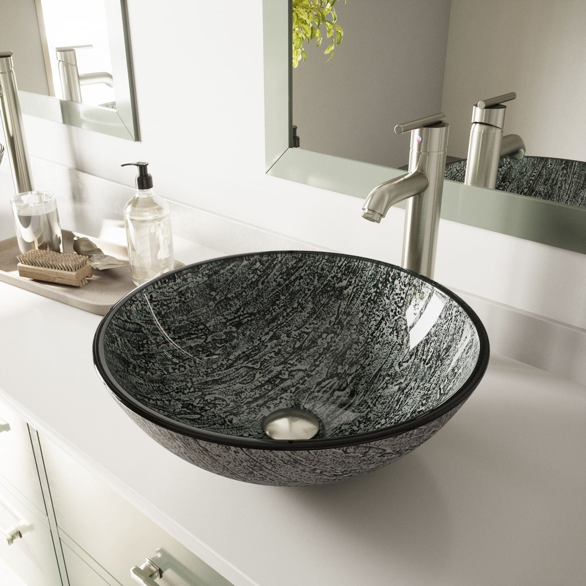 Round Glass Vessel Bathroom Sink/Basin with Deep Bowl, Titanium