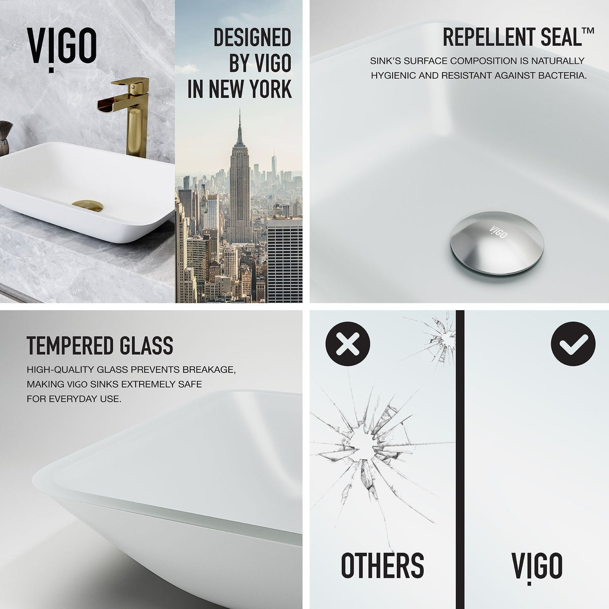 Sottile White Bathroom Sink/Basin Set with Amada Faucet and Glass Rectangular Vessel