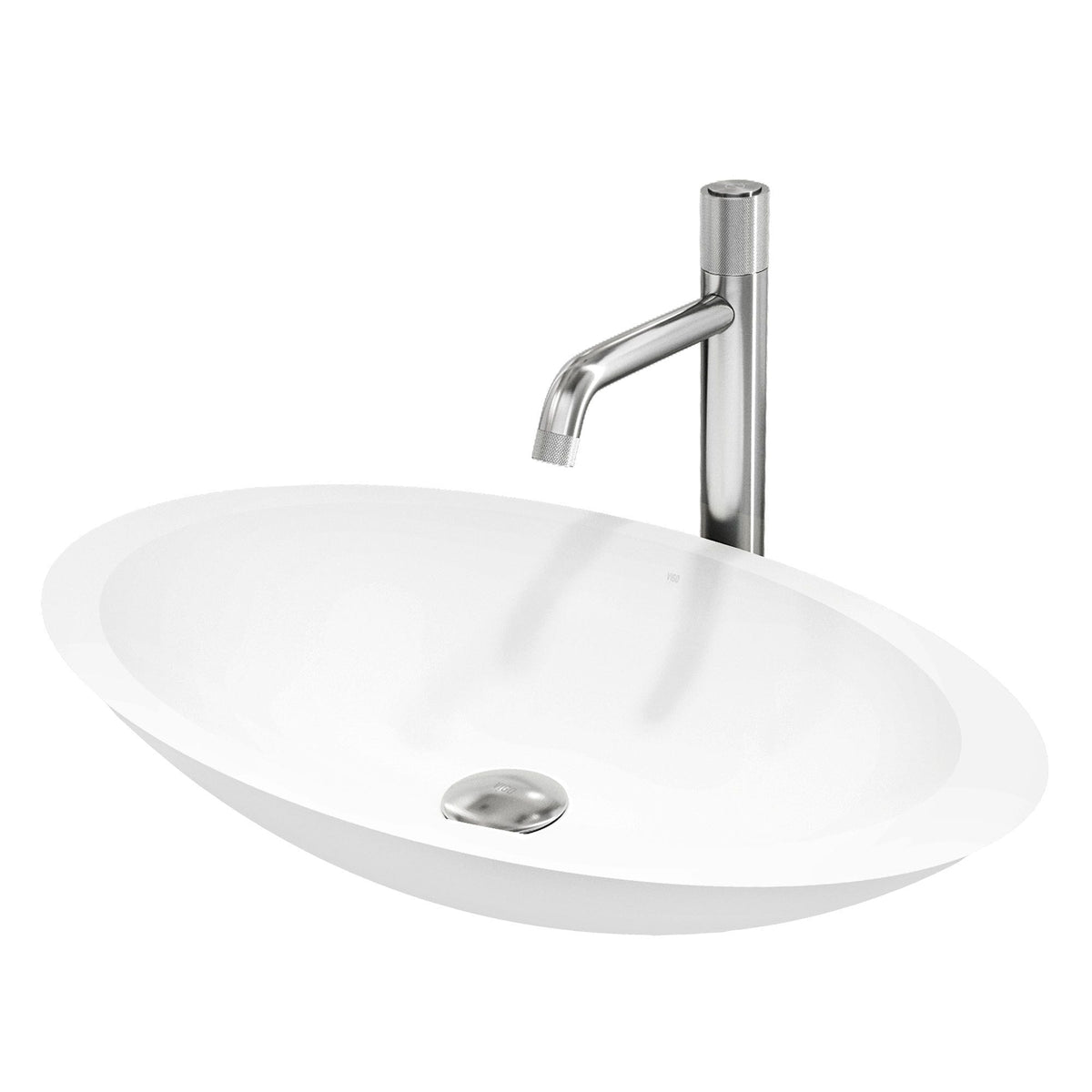 Wisteria White Bathroom Sink/Basin Set with Apollo Faucet and Oval Composite Vessel