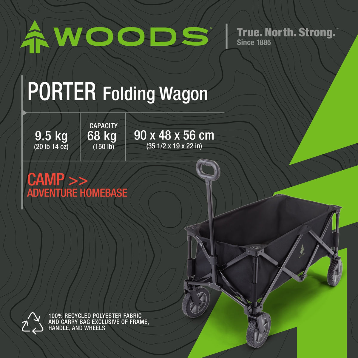 Woods Outdoor Collapsible Folding Utility Standard Wagon & Carry Bag, 150 lb Capacity, Black