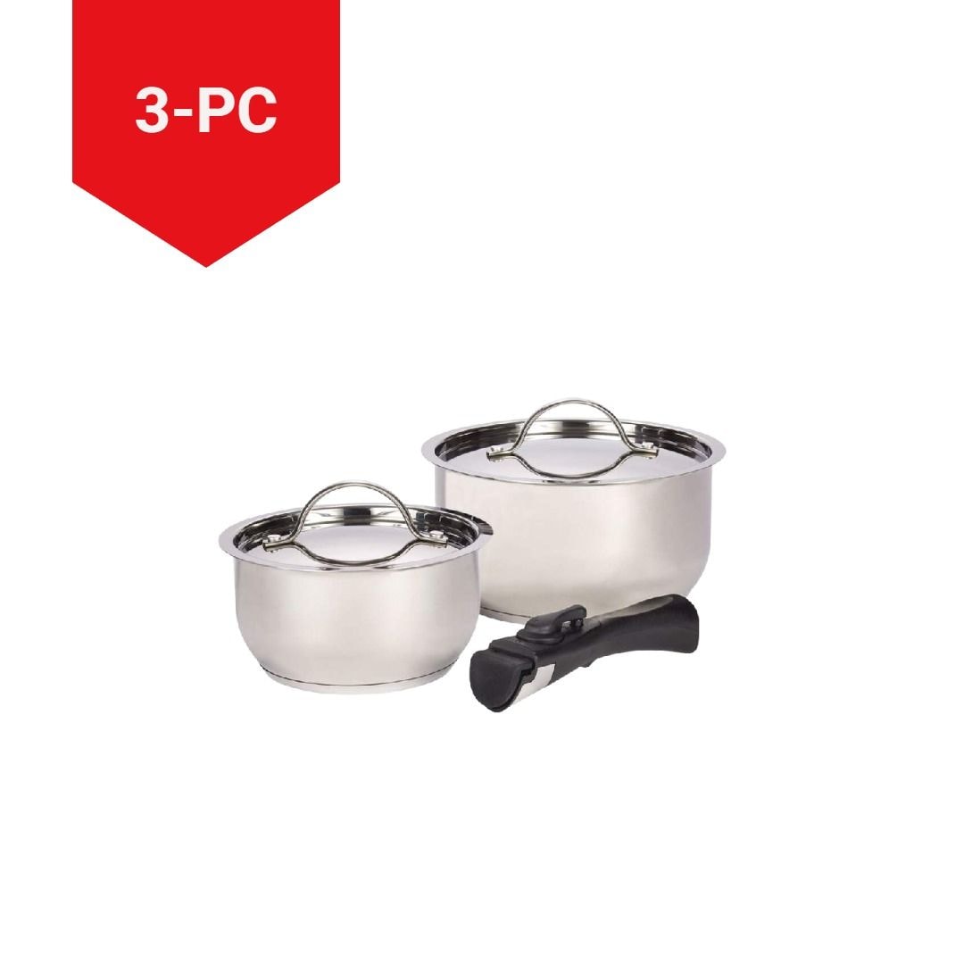 Woods Provision Stainless Steel Camping Cook Pot Set, Made in Canada, 3-pc