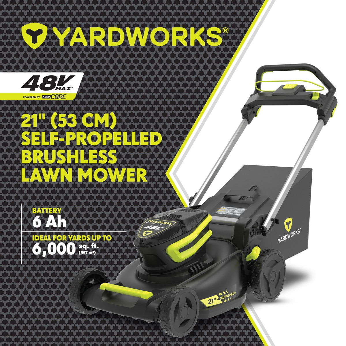 48V 3-in-1 Cordless Brushless Self-Propelled Mower, 21-in with 6Ah Battery & 2Ah Charger