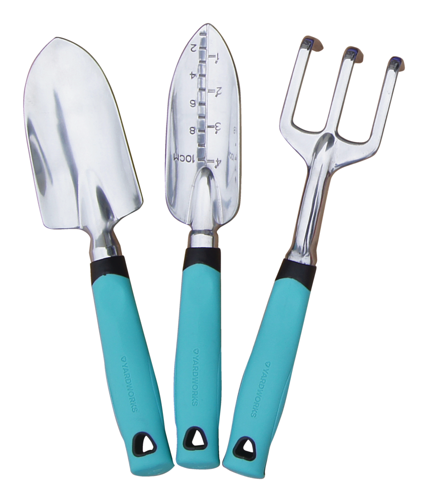 Aluminium Garden Tool Set with Rubber Handles, Assorted Colours, 3-pc