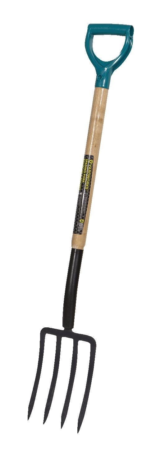 Tempered-Steel 4-Tine D-Grip Garden Fork, 30.5-in Wooden Shaft