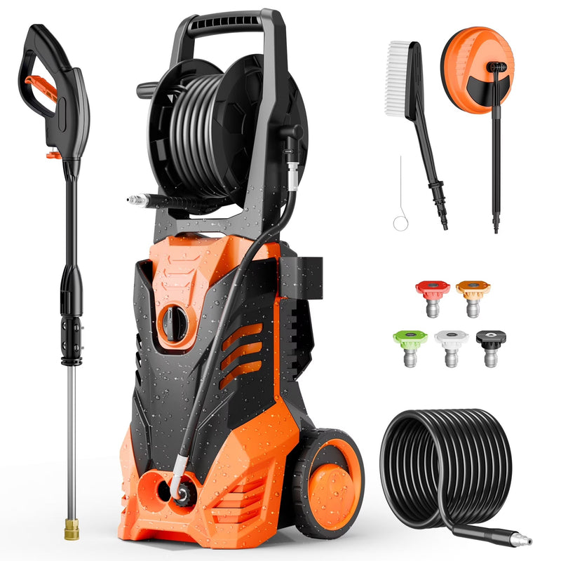 Electric Pressure Washer, 3800PSI 2.6 GPM Power Washer Machine with Hose Reel,4 Quick Connect Nozzles, Foam Cannon, for Cars, Patios, and Floor... R7552
