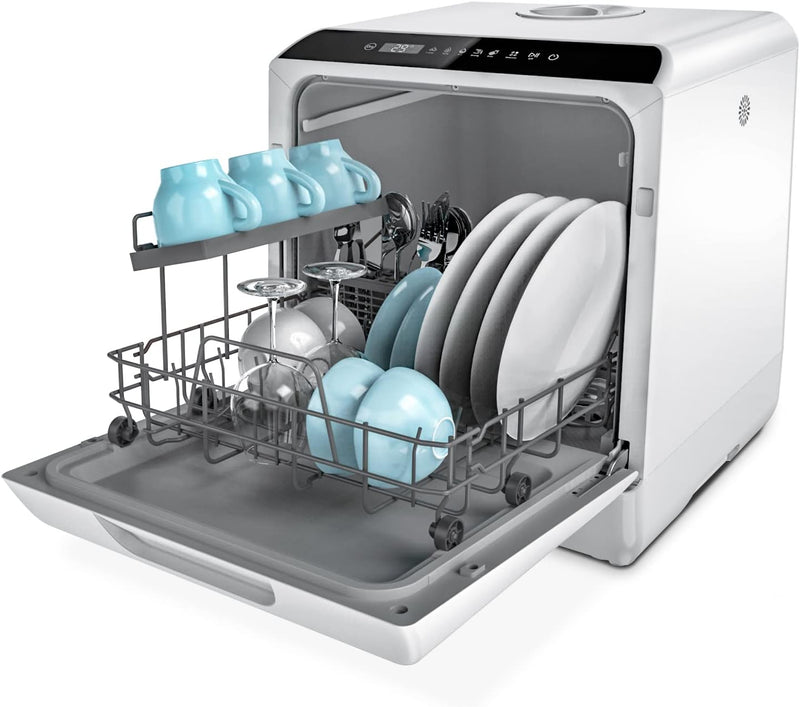 Countertop Dishwasher, 5 Washing Programs Portable Dishwasher With 5-Liter Built-in Water Tank For Glass Door A8073