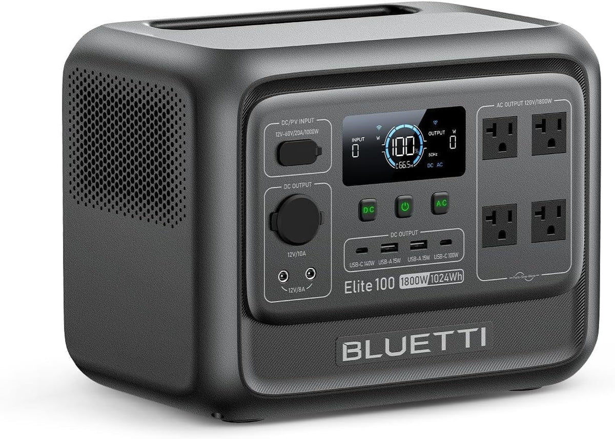 BLUETTI Elite 100 V2 Portable Solar Generator, 1024Wh LFP Battery, 1800W AC Output, Compact Backup Power for Camping and Home
