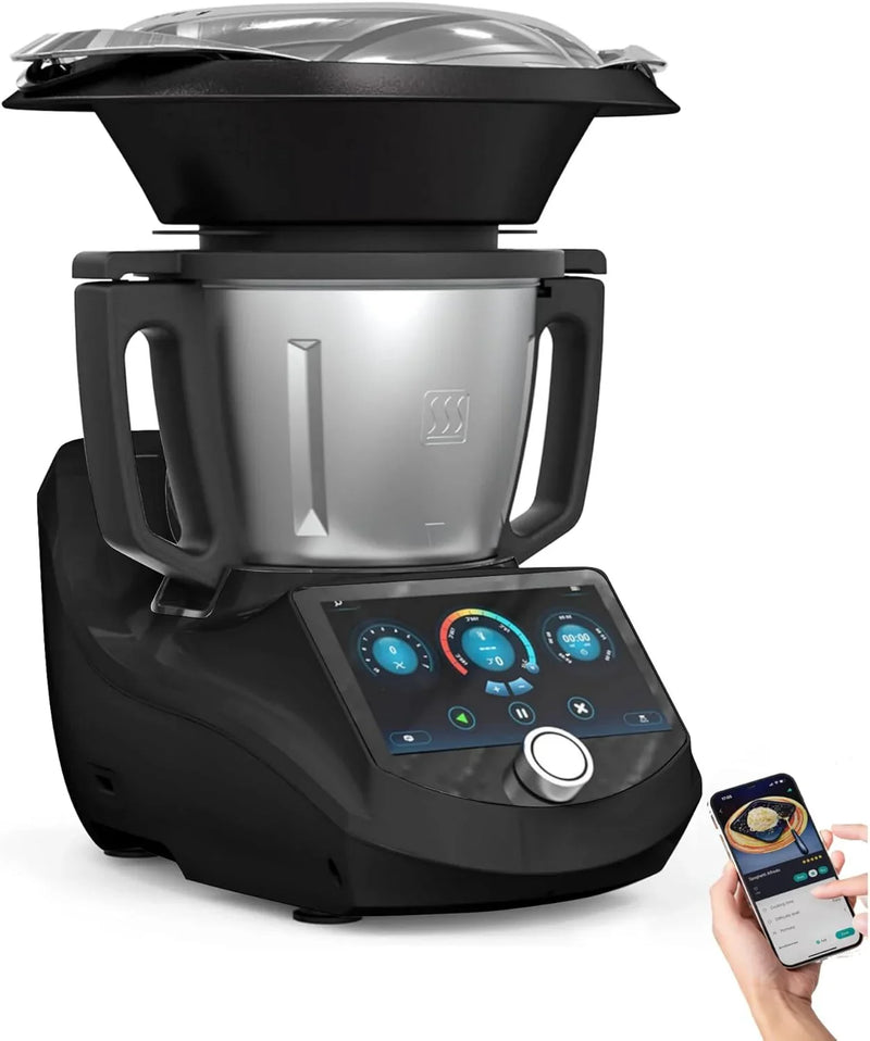 Smart Food Processor UltraCook All-in-One Auto Cooking Machine,3.5L Capacity,600 Online Recipes, Built-in Scale, 7 inch TFT Screen, Self-Cleaning, Multifunctional Kitchen Appliance (CR-7-Black) K3109