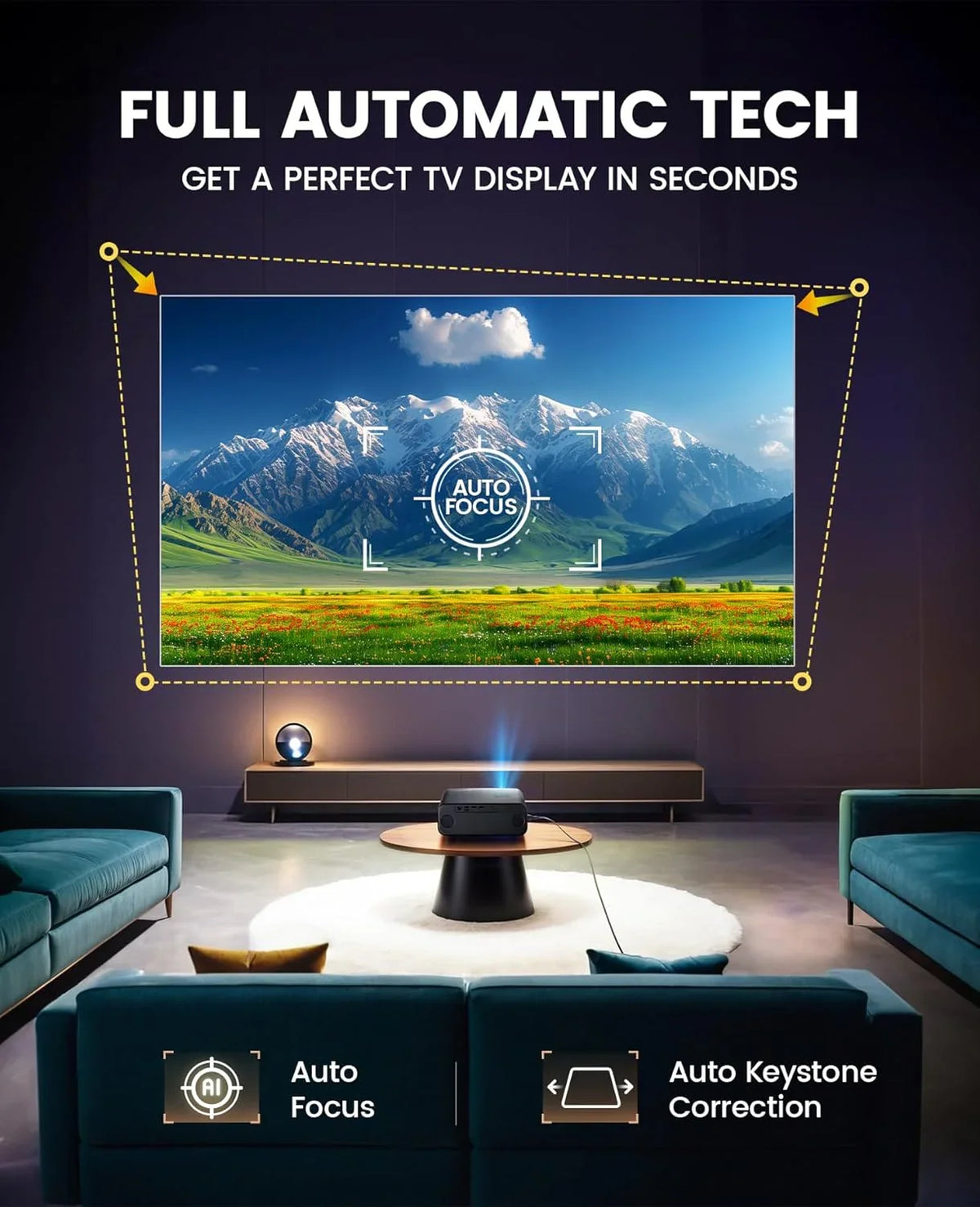 [Auto Focus/4K Support] Projector with WiFi 6 and Wireless 5.2, 700ANSI Native 1080P Outdoor Movie Projector, WiMiUS P62 Auto 6D Keystone & 50% Zoom, Smart Home Projector for iOS/Android/TV Stick