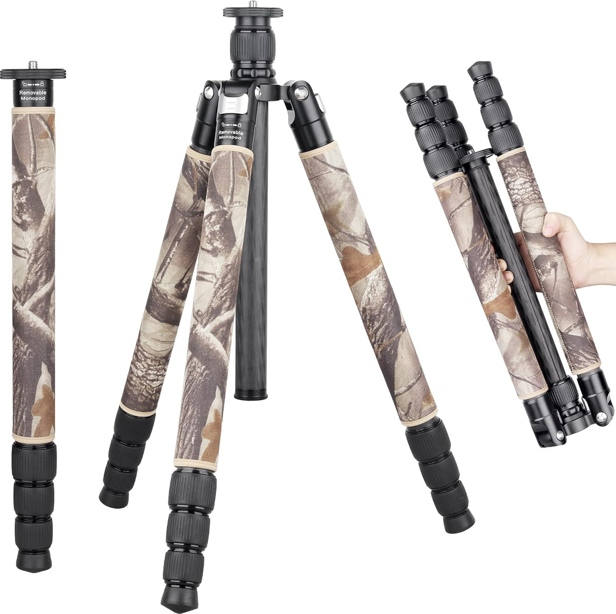 Super professional bracket, with low center of gravity, featuring low gravity effect, 360-degree rotating panoramic spherical connector, and green camouflage leg covers, suitable for digital single-lens reflex cameras.