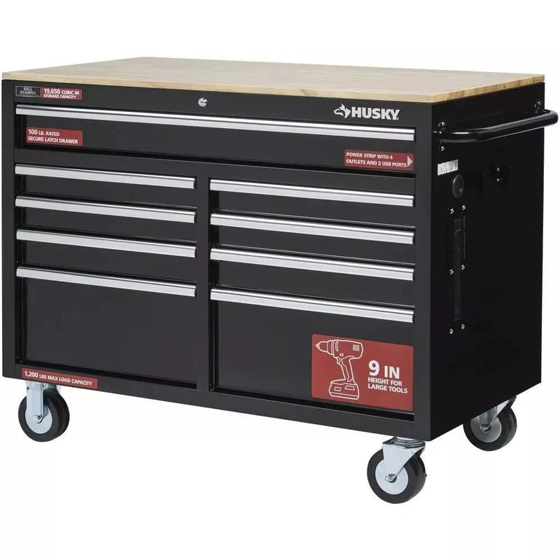46 in. W x 24 in. D 9-Drawer Gloss Black Deep Tool Chest Mobile Workbench N4326