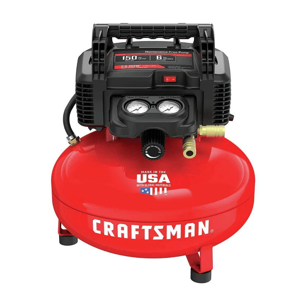 6 Gallon Pancake Air Compressor, Oil-Free, 150 PSI, Portable with Accessory Kit