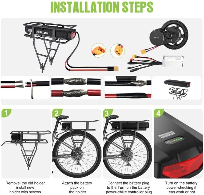 Ebike Battery 48V 17.5AH Lithium ion Rear Rack Battery for BAFANG/Voilamart/PEXMOR/AW 48V200W-1000W Ebike Kit,48V E Bike Batteries with Luggage Rack,Taillight,30A BMS,3A Fast Charger & Safety Lock